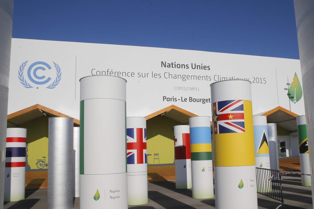 One of the entrances of the U.N Climate Conference, which opened Monday. (CHRISTOPHE ENA / Associated Press)