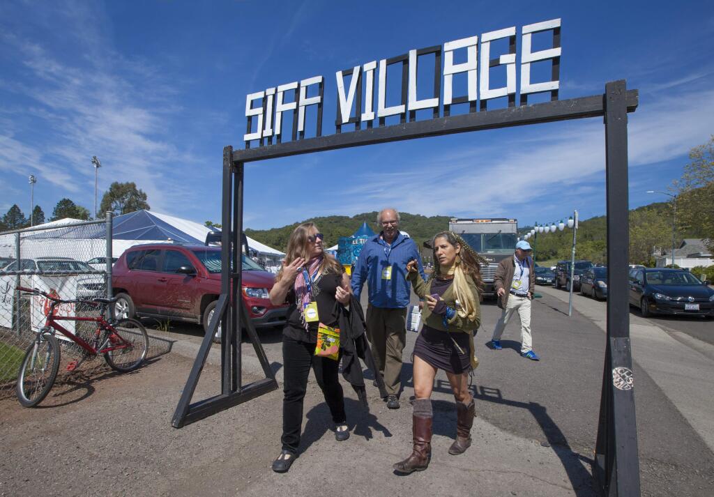 Teitzan Karys, Will Ackley and Janet Doerge leave SIFF village, home to The Backlot Tent and Le Tigre. The 19th Annual Sonoma International Film Festival took place from March 30 to April 3. (Photos by Robbi Pengelly/Index-Tribune)