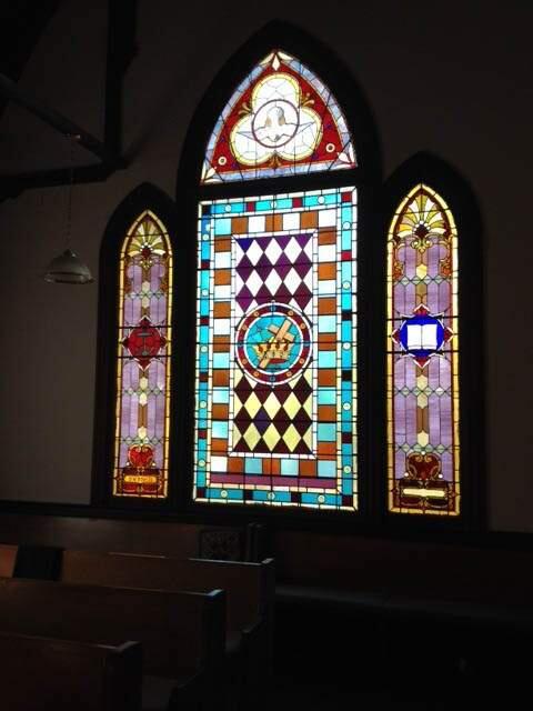 Stained glass in the front of First Baptist Church of Sonoma. The windows are more than 100 years and will removed Wednesday for repair and restoration.