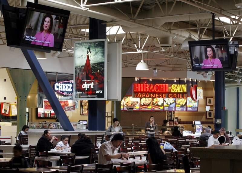 New flat screen televisions have been installed all over the Santa Rosa Plaza where patrons can watch content programming some which include fashion and lifestyle as well as regional and national advertising. The televisions are not only in the food court areas but are scattered throughout the mall. (Crista Jeremiason / The Press Democrat) 3/1/07