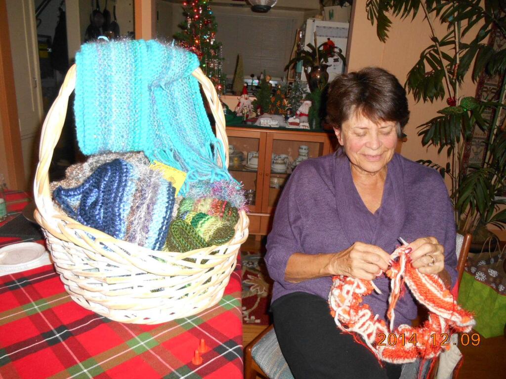 Petaluma's Carol England knits to help raise funds for a school in the Dominican Republic.