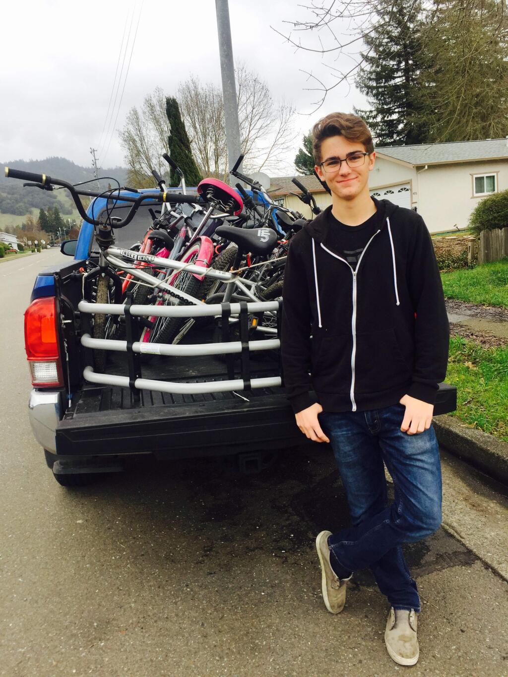 Max Murray, 17, volunteers refurbishing lost or stolen bikes for the Petaluma Police Department