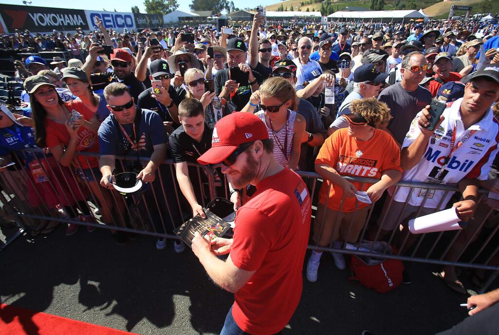 Dale Earnhardt Jr. faced the crowd prior to the Toyota SaveMart 350 at Sonoma Raceway Sunday June 26, 2016 in Sonoma. (Kent Porter / Press Democrat) 2017