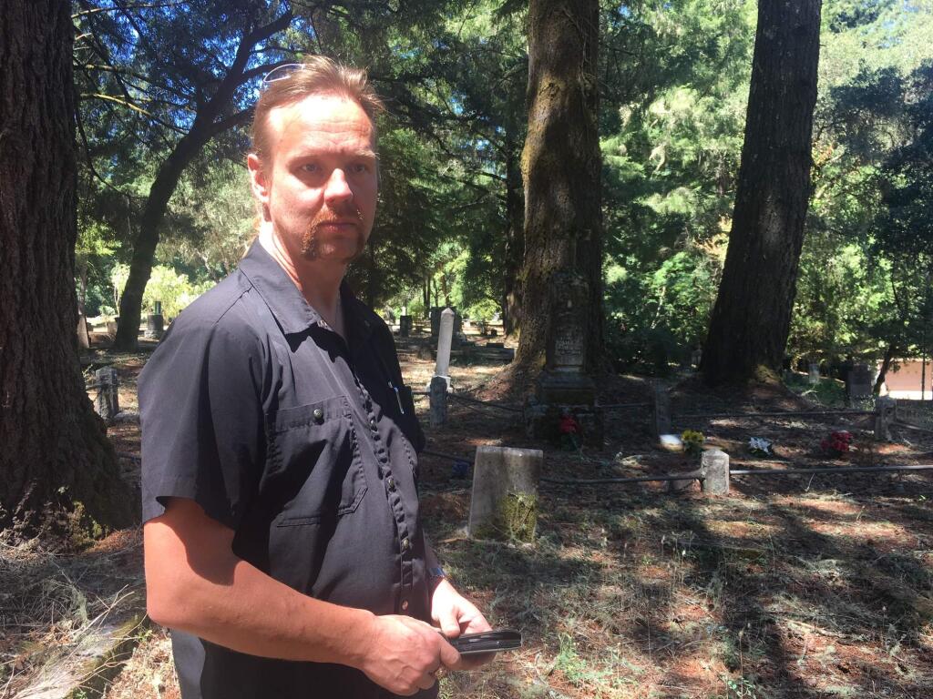 Petri “Pete” Niskanen traveled to Guernevilles Redwood Memorial Gardens Cemetery in search of the gravesite of his distant uncle Juho 'John' Niskanen, who survived the Titantic disaster only to die tragically in Sonoma County. (CHRIS SMITH/THE PRESS DEMOCRAT)