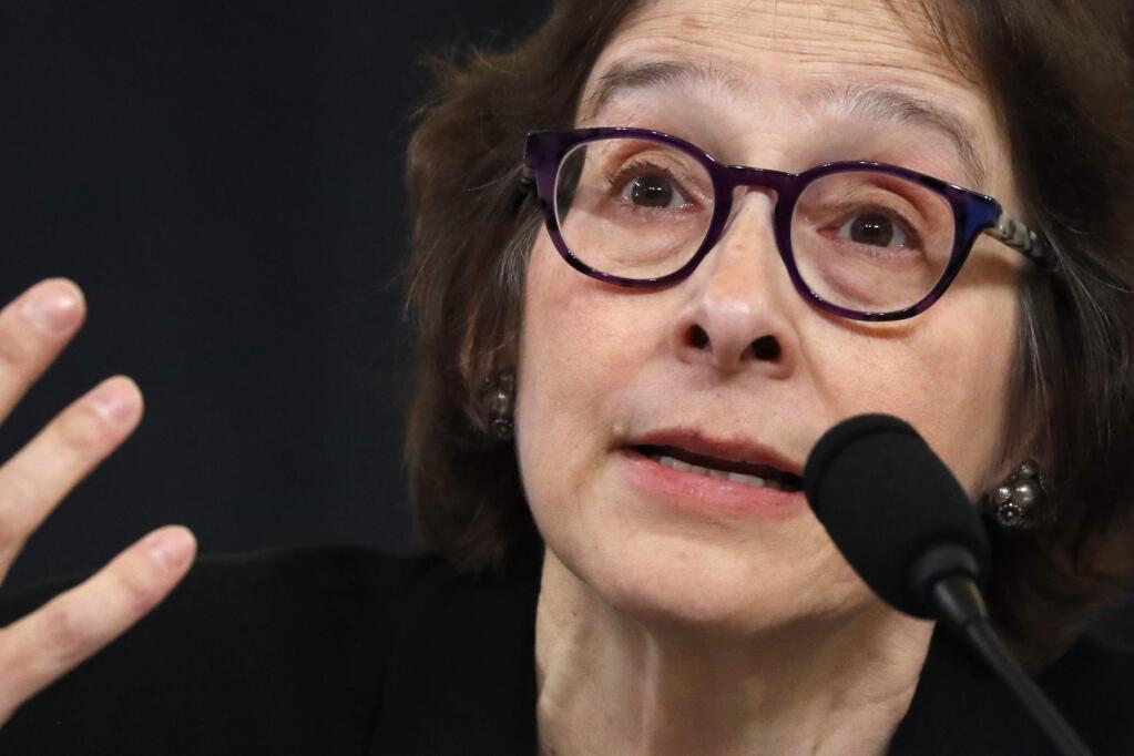 Constitutional law expert Stanford Law School professor Pamela Karlan testifies during a hearing before the House Judiciary Committee on the constitutional grounds for the impeachment of President Donald Trump, Wednesday, Dec. 4, 2019, on Capitol Hill in Washington. (AP Photo/Jacquelyn Martin)