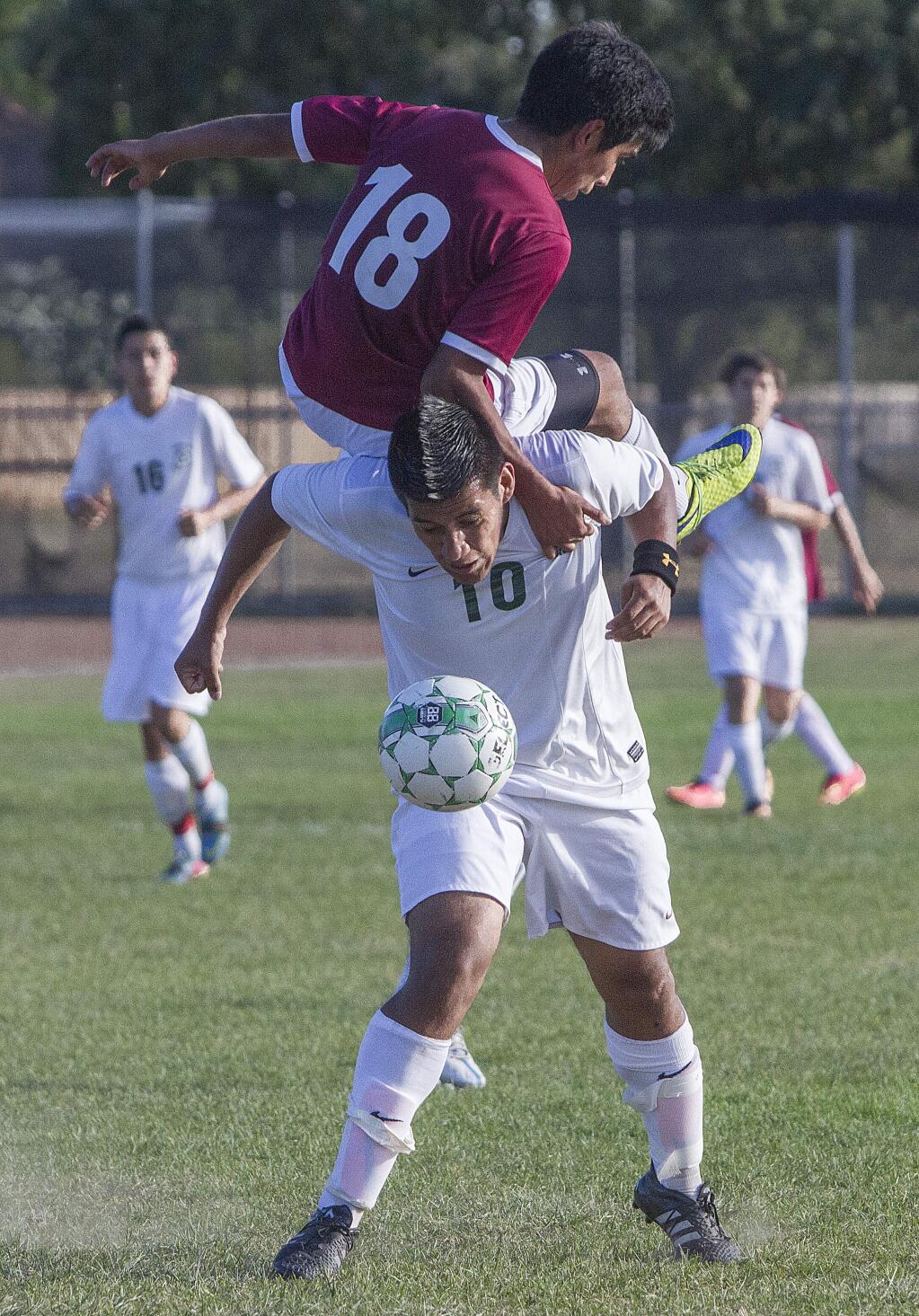 Robbi Pengelly's shot of a high-flying moment at a Sonoma Valley High School soccer match earned first place for 'best sports action photo.'