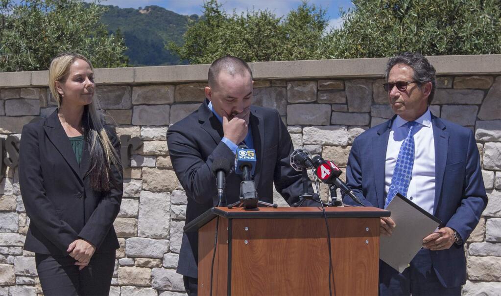 Sexual abuse victim and former Hanna boy Robert Kennedy at the June 26 press conference flanked by his lawyers from Beck Law of Santa Rosa.