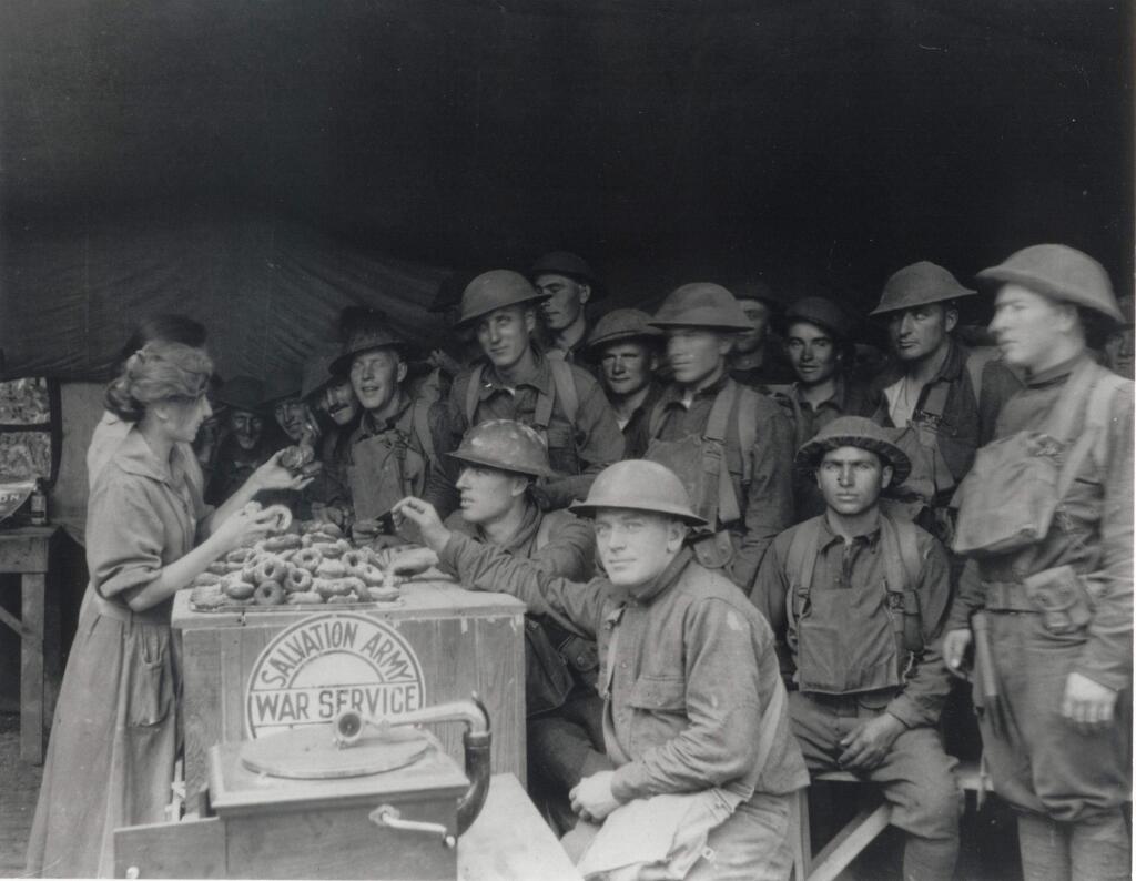 Soldiers during WWI received donuts and spiritual confort from Salvation Army 'dougnut lassies,' one of the various affectionate names they were called.