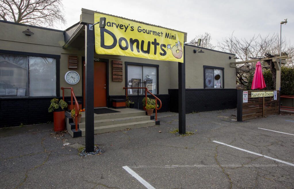 Harvey’s Gourmet Mini Donuts on Railroad Avenue on Thursday, Feb. 16, 2023. The land, but not the business, was purchased by Ken Mattson.  (Robbi Pengelly/Index-Tribune)