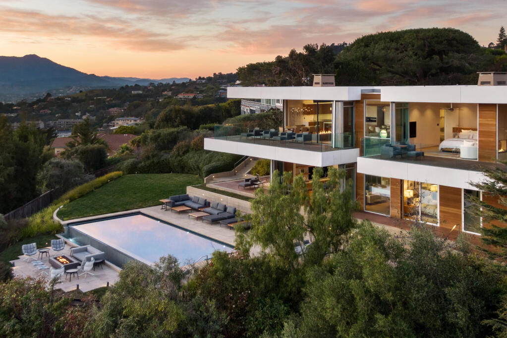 Contributing to the jump in the Marin County median home price to $2.1 million in April was this four-bedroom, 4.5-bathroom, 4,470-square-foot home at 1860 Mountain View Drive in Tiburon. It sold for $17.5 million on April 11. The nearly $4,000-a-square-foot sale price was $1.5 million over the asking amount. (courtesy of Sotheby’s International Realty)