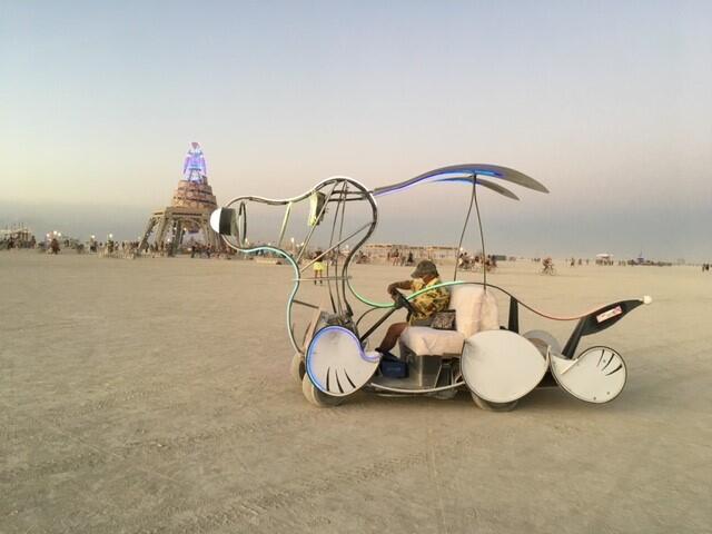 The Snoopy Art Car, driven by Paul Chausee, last visited the Burning Man festival in 2019. (Renee Donomon)