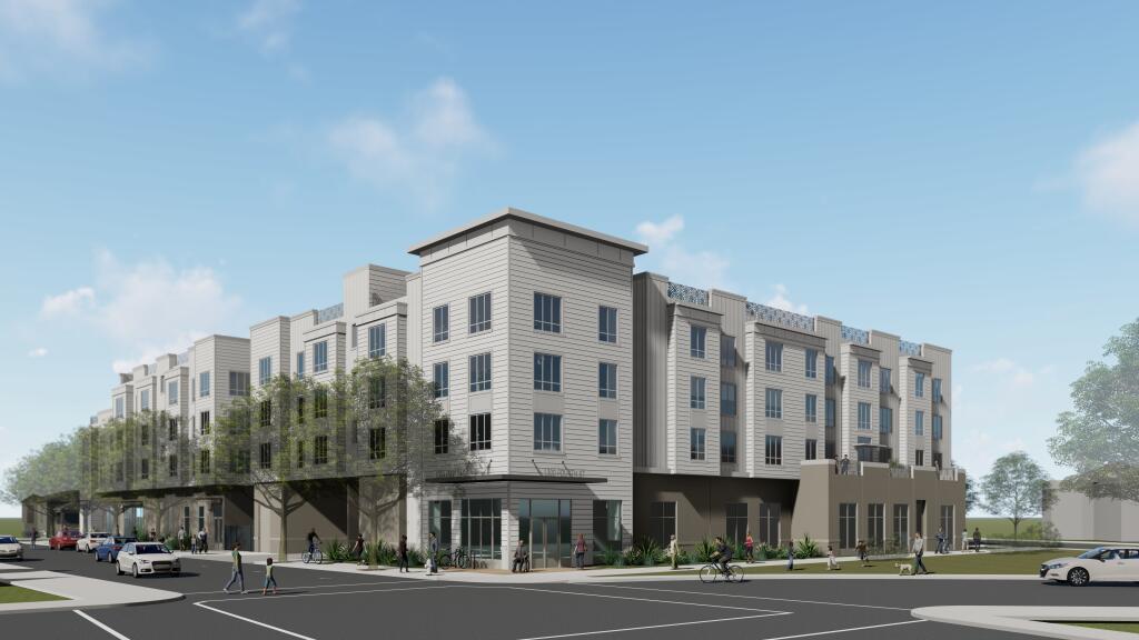 A rendering of the modified workforce housing proposal planned for Napa’s First United Methodist Church property. (Napa Valley Community Housing).