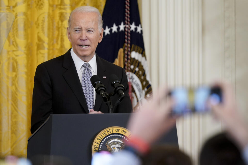 President Joe Biden speaks during a Nowruz celebration in the East Room of the White House, Monday, March 20, 2023, in Washington. (AP Photo/Evan Vucci)