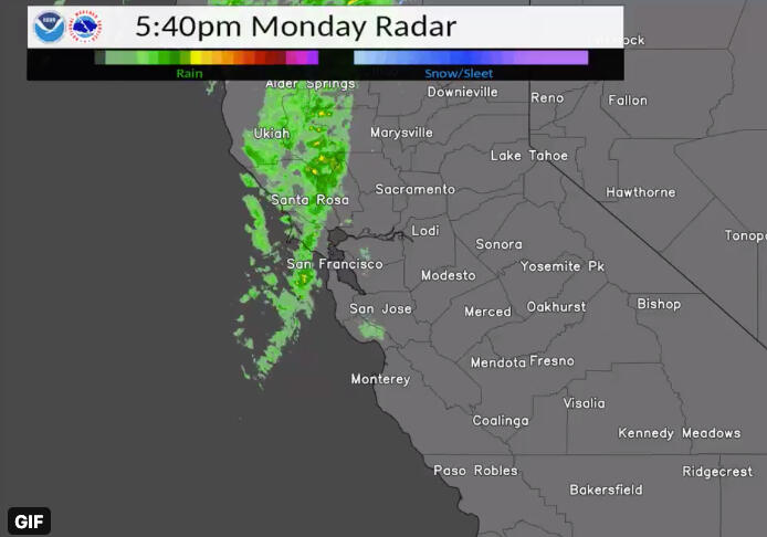 Sonoma County’s urban areas are expected to see anywhere from one-half inch to three-quarters of an inch of rain through Tuesday, and the coastal range could see an inch more than that. (NWS Bay Area/Twitter)