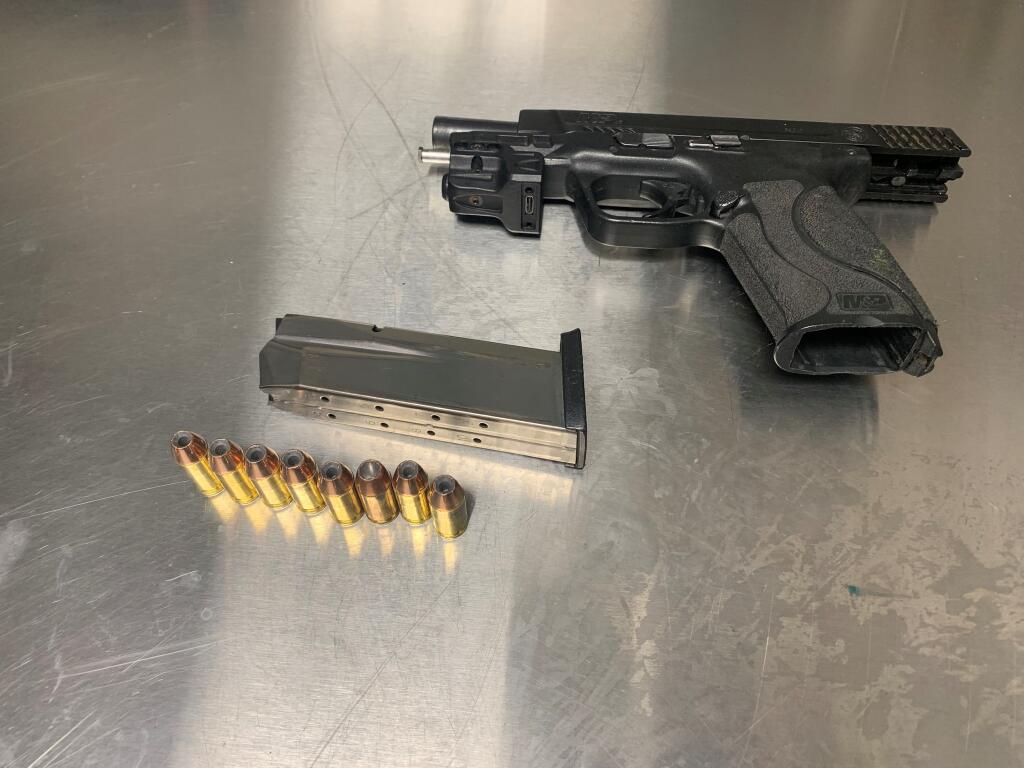 A photograph of a gun Healdsburg Police officers say they found in a minor’s backpack following a chase through Healdsburg. (Healdsburg Police Department)