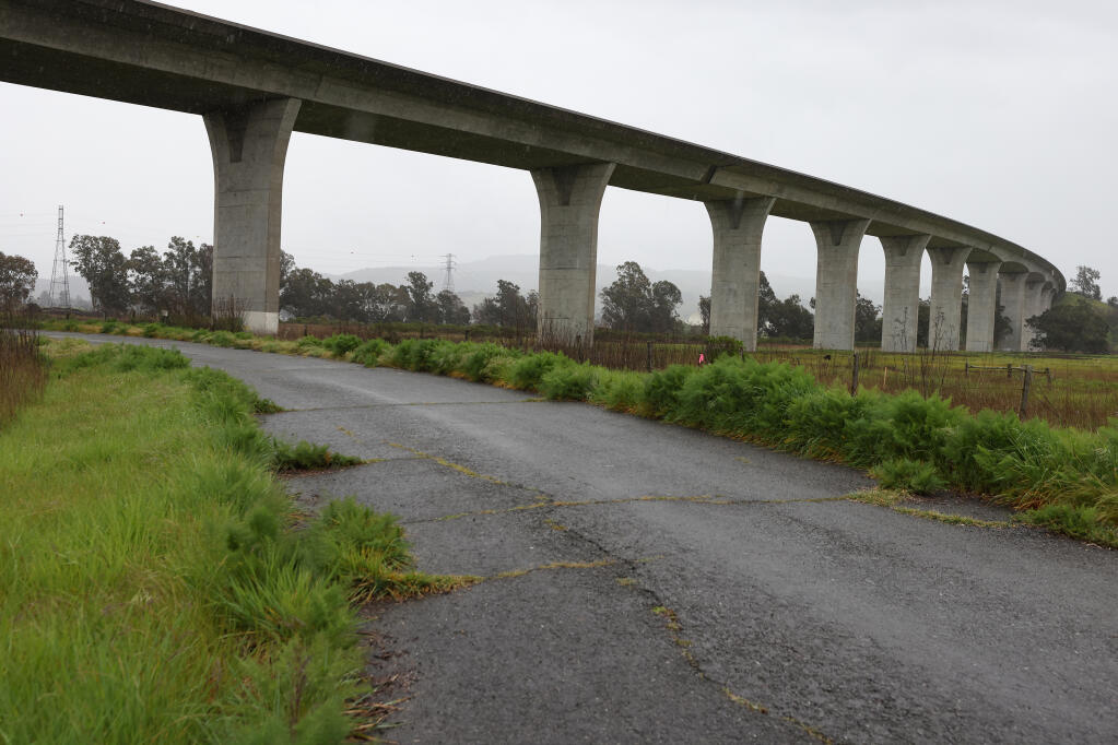 The Highway 12 Napa River Bridge as seen from Stanly Lane near Napa on Friday, March 29, 2024.  (Christopher Chung/The Press Democrat)