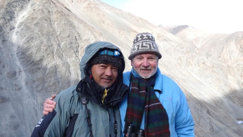 Dr. Rodney Jackson with Jigmet, left, a Ladakhi wildlife spotter. Jackson will speak at Quarryhilll Botanical Center on Saturday, Aug. 18. (Courtesy Snow Leopard Conservancy)