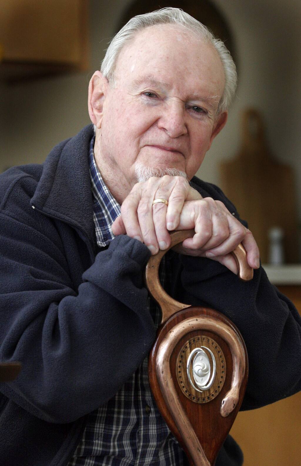 Civil rights award winner George Houser with the cane given to him in South Africa, in a 2010 file photo. (PRESS DEMOCRAT)