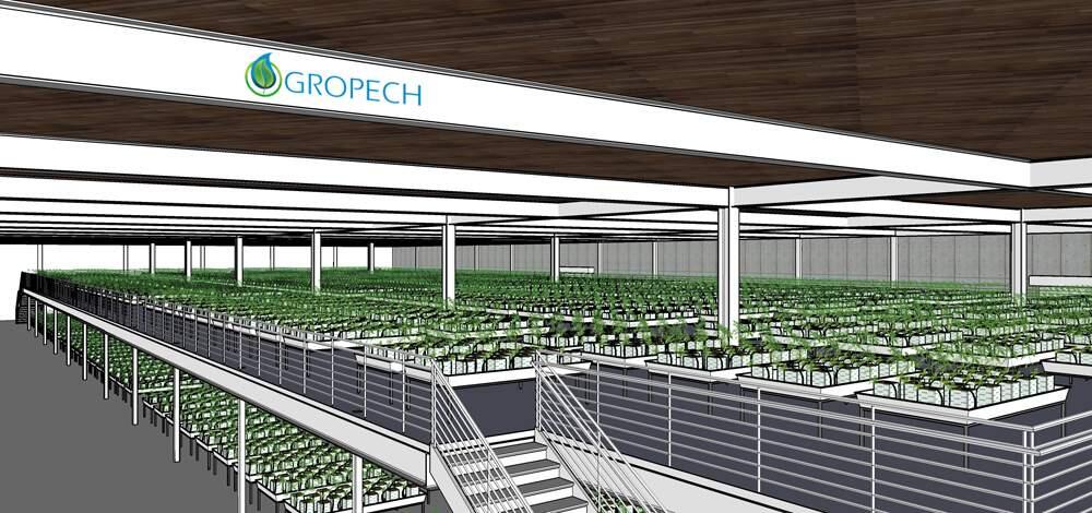 This computer image provided by Gropech shows a plan for a marijuana growing operation. The Oakland City Council is considering licensing and taxing four industrial-scale medical marijuana growing plants. Gropech, one of the companies interested in running one of the sites, had an architect prepare drawings of what its 50,000 square foot warehouse would like once it was outfitted with lights, irrigation systems and other equipment. (AP Photo/Gropech)