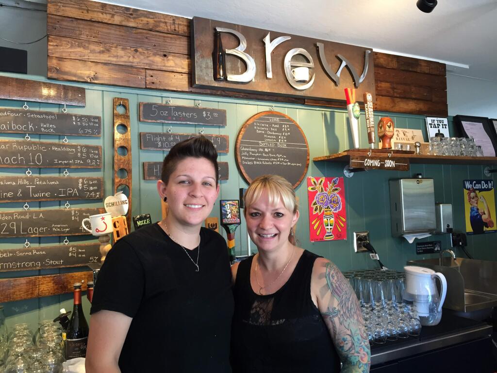 Brew: Jessica Borrayo, left, and Alisse Cottle, owners of Brew Coffee and Beer on 555 Healdsburg Ave. in Santa Rosa in the old location of the Donut Hut. (BREW COUNTRY / The Press Democrat)