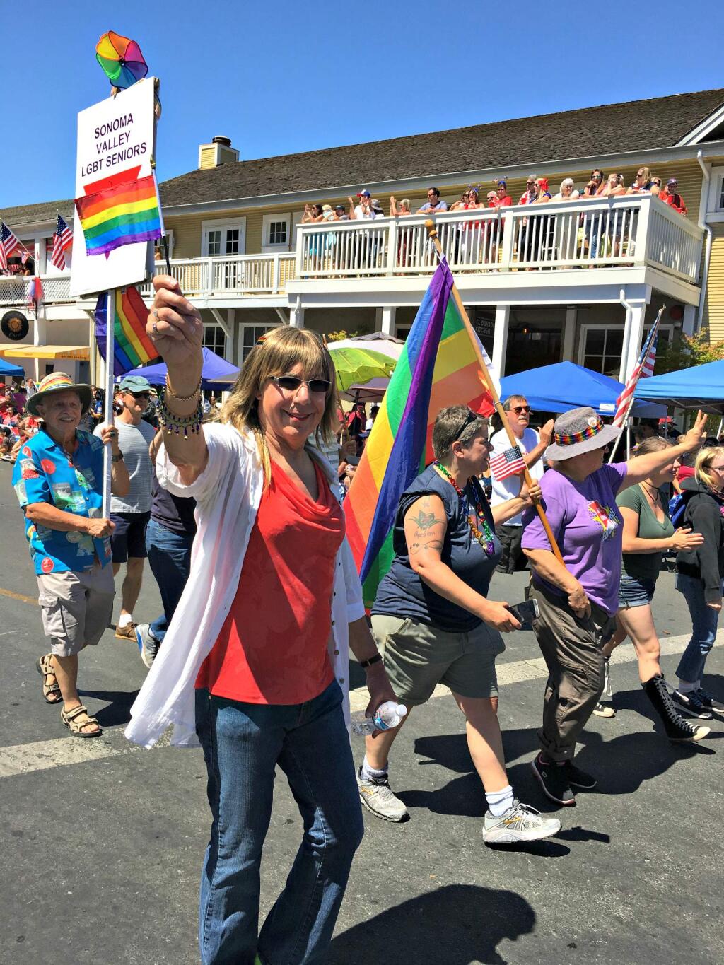 LGBT seniors marched in the 4th of July parade. The group meets regularly in Sonoma.