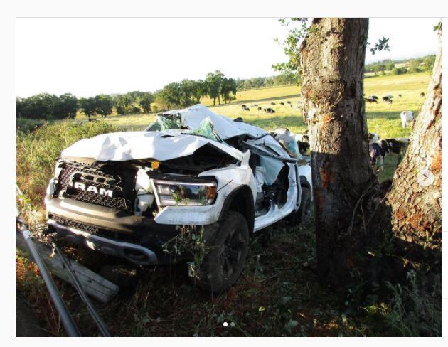 A Ram Rebel pickup truck driven by a suspected drunken driver Wednesday crashed into a tree along High School Road near Sebastopol after striking two bicyclists, the CHP said. (CHP)