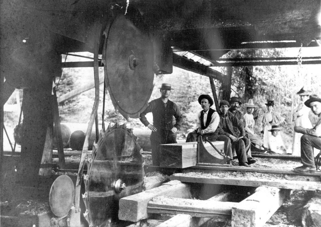 Eva and Joe Palmer are among this group photographed at Meeker's Sawmill in Camp Meeker around 1890. (Sonoma County Historical Society/Sonoma County Library)