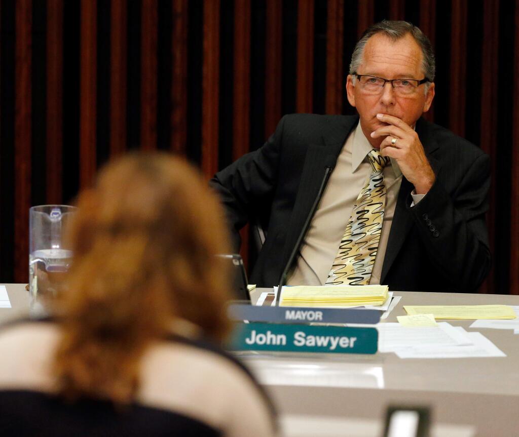 Santa Rosa Mayor John Sawyer during a meeting to City Council meeting Tuesday, May 3, 2016. (Alvin Jornada / The Press Democrat)