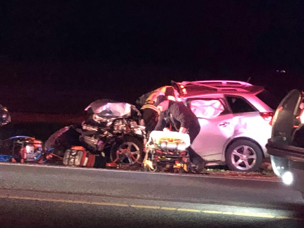Six people were injured in a crash on Broadway south of Sonoma on Sunday, Jan. 13, 2019. (CHARLOTTE GALLAWAY)