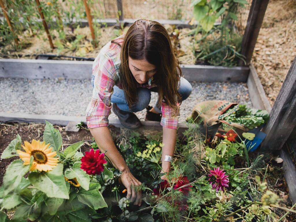 Garden designer and teacher Emily Murphy of Mill Valley harvests flowers in her garden. (West Cliff Creative)
