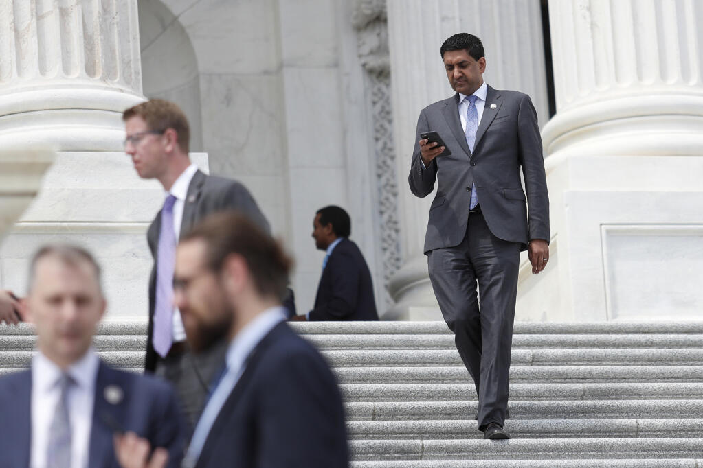 U.S. Rep. Ro Khanna descends down the House steps on Capitol Hill in Washington, D.C., on May 19, 2022. Photo by Tom Brenner, Reuters