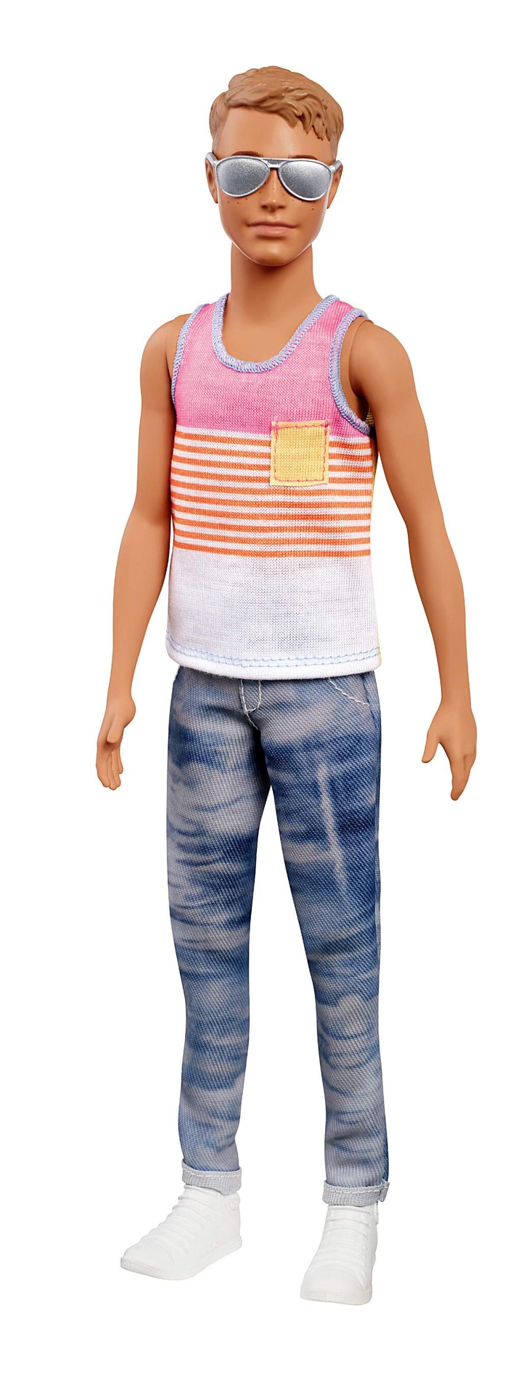 This photo provided by Mattel shows a slim body-style Ken doll, wearing sunglasses. Mattel announced Tuesday, June 20, 2017, that the company is introducing 15 new looks for the male doll, giving him new skin tones, body shapes and hair styles. The makeover is part of the toy company's plan to make its dolls more diverse and try to appeal to today's kids, many of whom would rather pick up an iPad than a doll. Barbie received a similar overhaul more than a year earlier. (Courtesy of Mattel via AP)