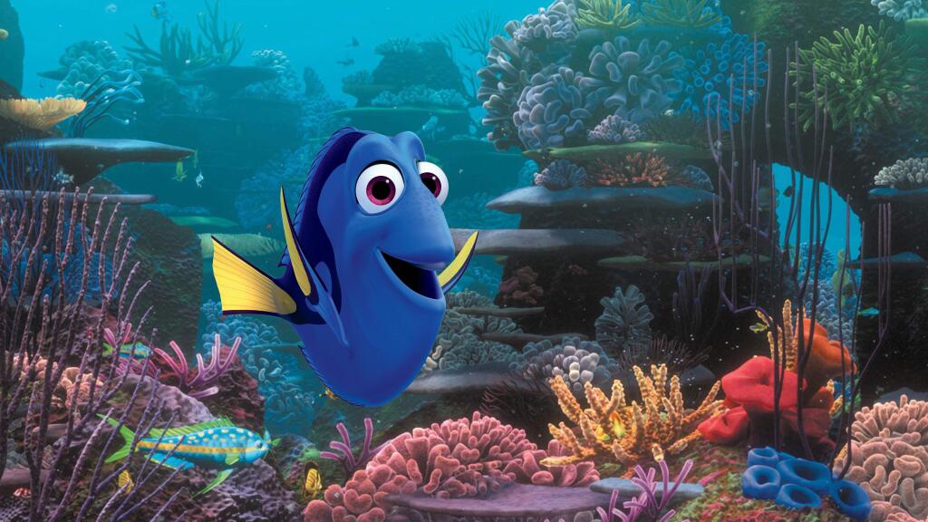 This image released by Disney shows the character Dory, voiced by Ellen DeGeneres, in a scene from 'Finding Dory.' The Pixar sequel far-surpassed the already Ocean-sized expectations to take in $136.2 million, according to comScore estimates Sunday, June 19, 2016. (Pixar/Disney via AP)