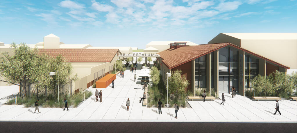An existing hall on Santa Rosa Junior Colleges Petaluma campus has become a new student center, seen in this 2018 architectural rendering, offering a variety of services to engage and support students while urging them to stay, hang out and collaborate. (Courtesy Photo)