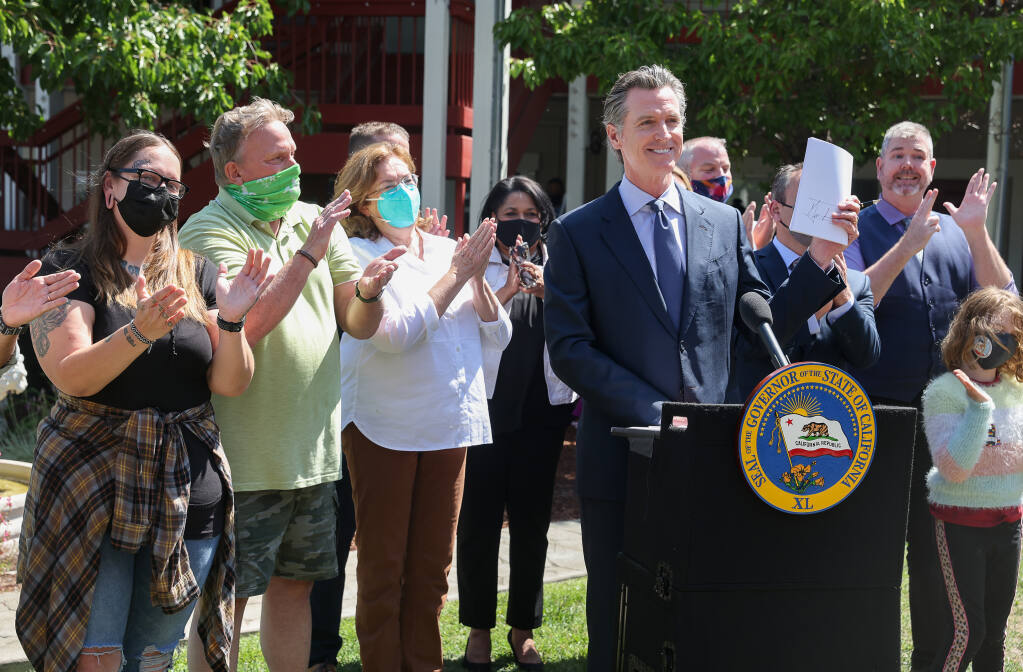 California Governor Gavin Newsom, pictured at a press conference in Sebastopol on Monday, July 19, 2021, is facing a long list of opponents in his recall election.  (Christopher Chung/ The Press Democrat)