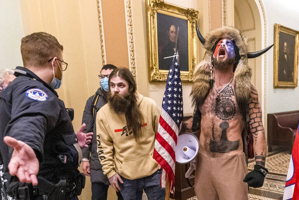 Jacob Chansley, who was nicknamed the QAnon Shaman, was sentenced this week to 41 months in prison for his role in the Jan. 6 riot at the U.S. Capitol. (MANUEL BALCE CENETA / Associated Press)