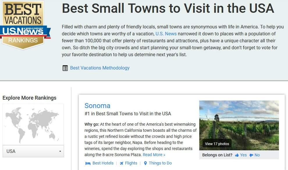 Sonoma is tops in the ranking.