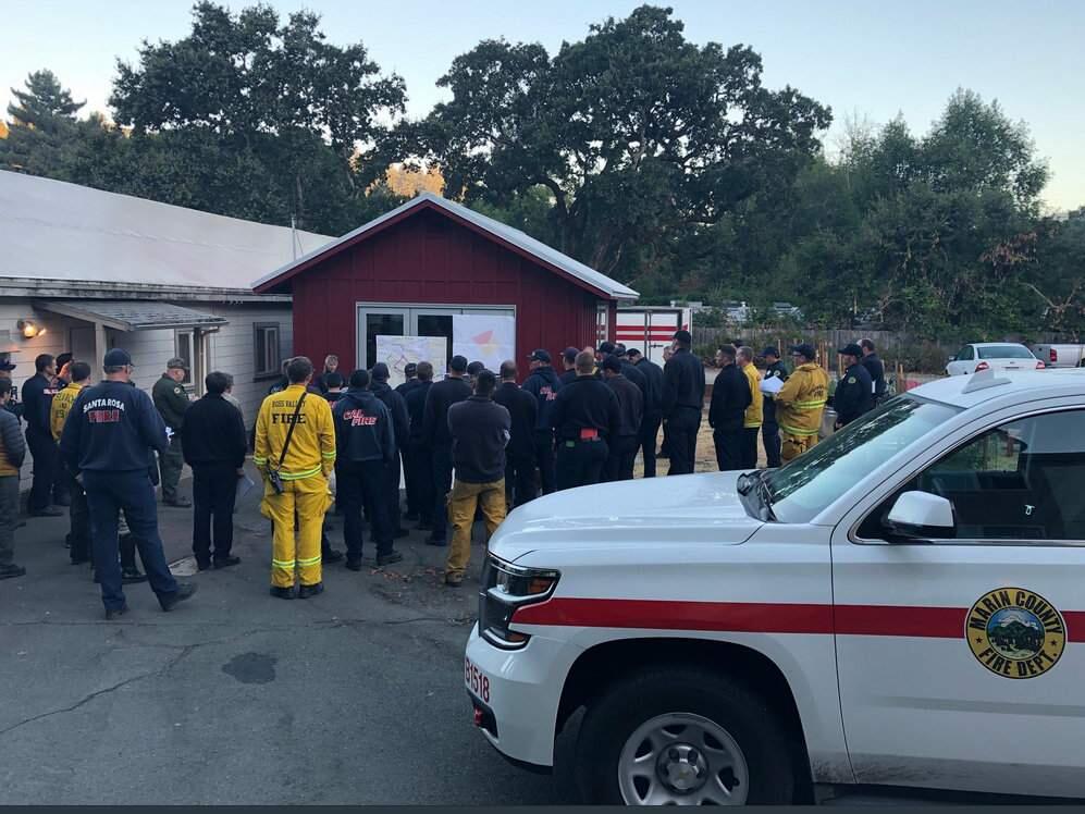 Fire crews being briefed on the Irving fire at the command center in Marin County on Tuesday, Sept. 11, 2018. (MARIN COUNTY FIRE/ TWITTER)