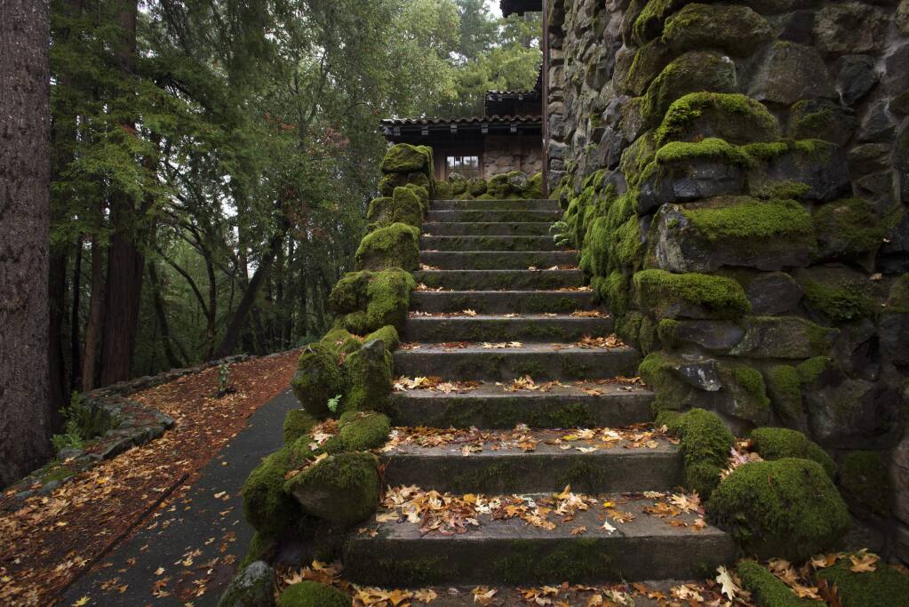 A mossy stone staircase at the rear side of The House of Happy Walls Museum at Jack London State Park where the poetry reading will take place. (Photo: Erik Castro/for The Press Democrat)