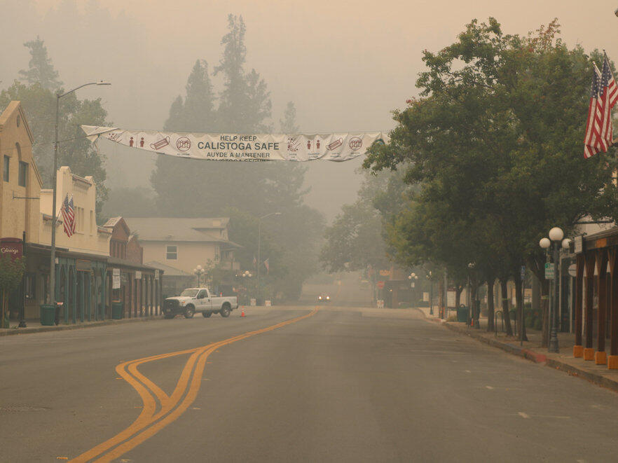 Downtown Calistoga was empty on Tuesday, Sept. 29, 2020, after the entity city was forced to evacuate due to the Glass fire. (Derek Moore / For The Press Democrat)