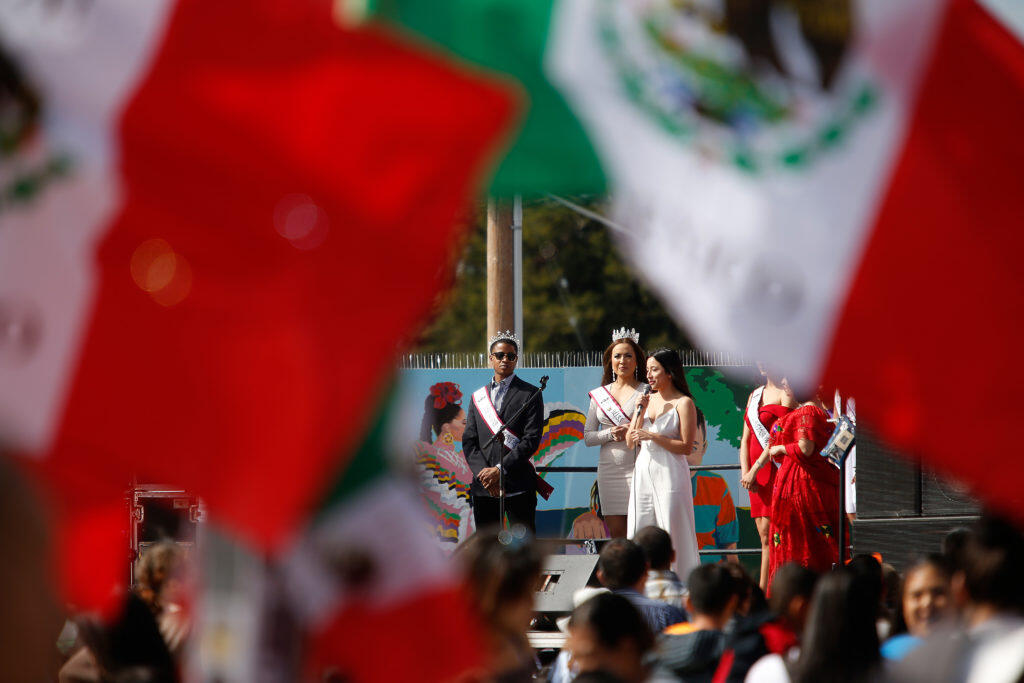 Gaby Espinosa, a contestant for Miss Latina Wine Country, addresses the audience during the Roseland Cinco de Mayo festival, in Santa Rosa, California, on Saturday, May 5, 2018. (Alvin Jornada / The Press Democrat)