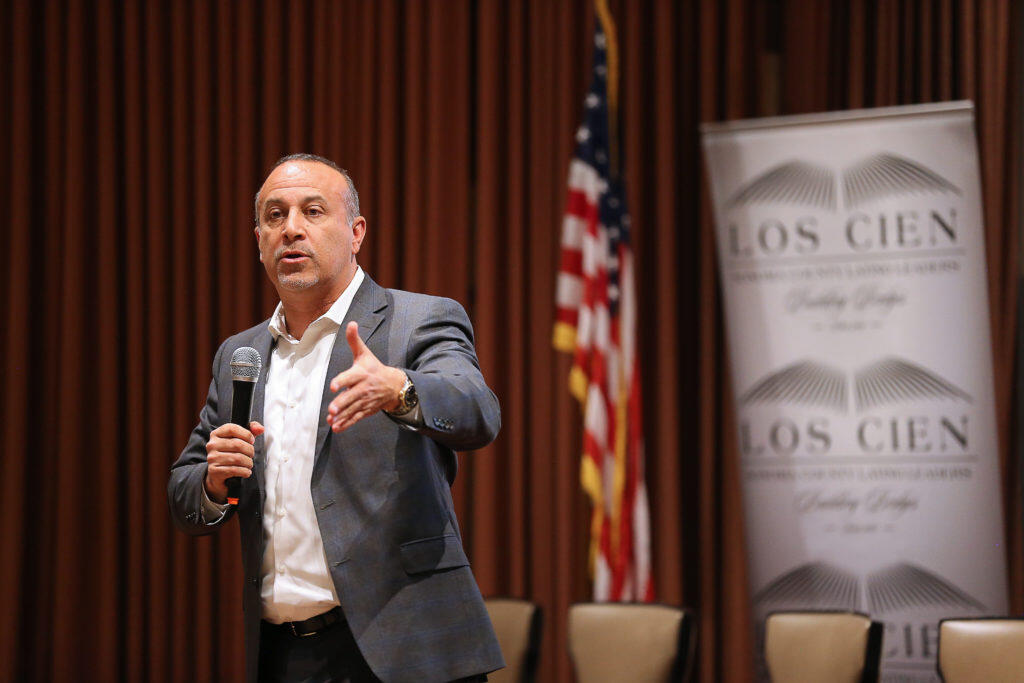 Political strategist Mike Madrid speaks during a Los Cien luncheon in Santa Rosa on Friday, February 15, 2019.   (Christopher Chung/ The Press Democrat)