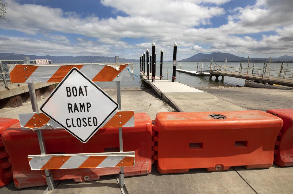 Lake County officials closed all the boat docks, including the 3rd Street dock at Library Park in Lakeport, on Sunday, March 22, 2020. (John Burgess/The Press Democrat)