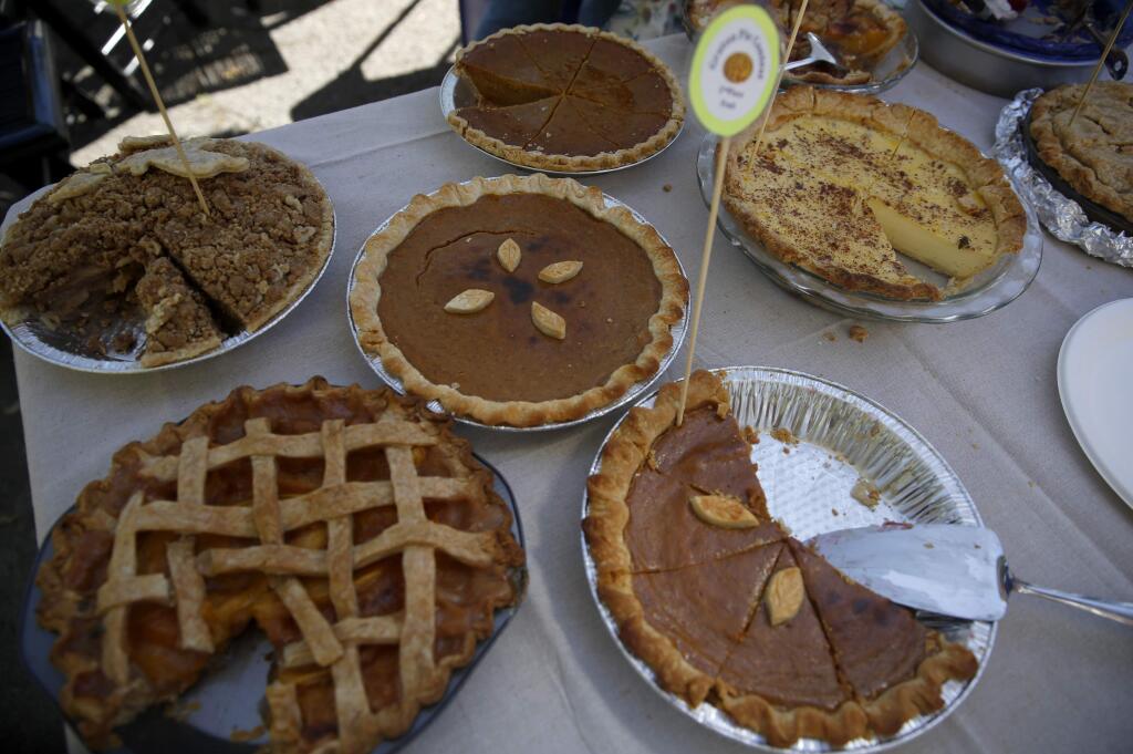 A variety of pies were entered in the pie competition during the 1st annual Graton Park Party on Sunday, October 2, 2016 in Graton, California . (BETH SCHLANKER/ The Press Democrat)