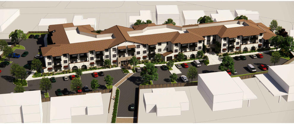 A view from above the planned Milestone Housing group’s Siesta Way senior apartment complex.