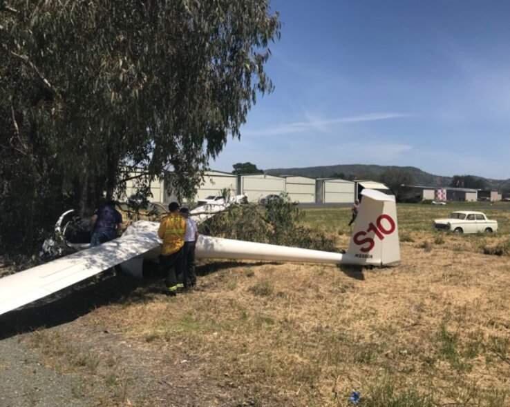 A glider crashed near the Sonoma Skypark airstrip just south of Sonoma on Friday, May 3, 2019. (SHANE LEE)