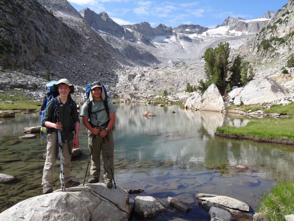 Tucker Cullen, left and a hiking companion below the Donahue Pass on the John Muir Trail. (COURTESY TUCKER CULLEN)