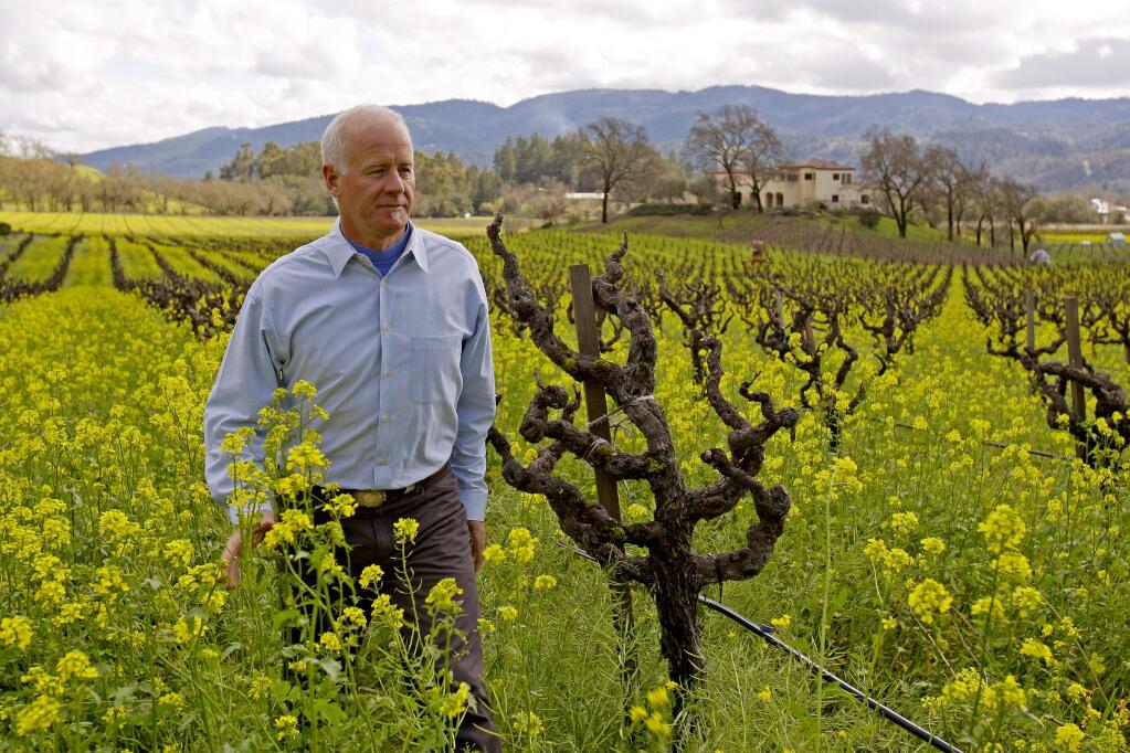 Bo Barrett, CEO and master winemaker, Chateau Montelena, walks in a Calistoga vineyard on March 4, 2009. (Ben Margot/AP)