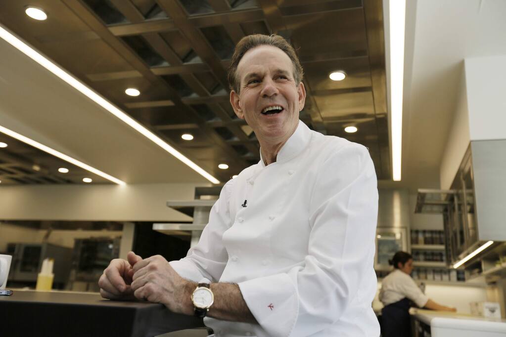Chef Thomas Keller, in the kitchen of French Laundry restaurant in Yountville, will give a Zoom class on cooking with caviar on Feb. 6.   (Eric Risberg/Associated Press)