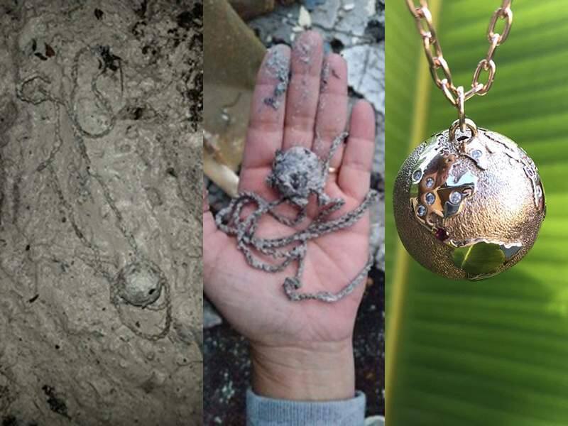 Janae Farmiloe's golden globe pendant was recovered from her fire-destroyed home, and then restored by E.R. Sawyer Jewelers in Santa Rosa. The necklace had been inherited from Farmiloe's late grandmother. (Courtesy Photo)